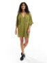 Фото #7 товара ASOS DESIGN oversized boxy mini dress with wrap collar detail in olive green