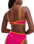 ASOS DESIGN contrast binding shaped bandeau bikini top in pink Dunkelrosa & Orange, 36 - фото #4