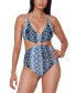 Фото #1 товара Bar Iii Blue Python Printed Ring Monokini One-Piece Swimsuit Size M