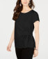 Style & Co Petite Short Sleeve Scoop Neck Side-Tie Top Deep Black PM