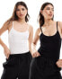 Фото #1 товара Miss Selfridge cami strap low back bodysuit 2 pack in black and white