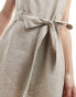 Monki beach linen sleeveless playsuit with tie belt detail in beige