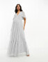 Фото #3 товара Beauut Maternity Bridesmaid tulle maxi dress with flutter sleeve in light grey