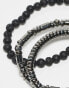 ASOS DESIGN 3 pack semi-precious beaded bracelet set in hematite and black