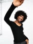 Фото #1 товара Vero Moda long sleeve ribbed v neck top with lettuce edge in black