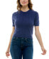 ფოტო #1 პროდუქტის Juniors' Short-Sleeve Crewneck Pointelle Sweater