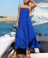 Women's Royal Blue Sleeveless Square Neck Midi Beach Dress