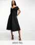 Фото #2 товара ASOS DESIGN Tall twist off the shoulder prom skater midi dress in black