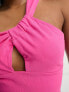 Фото #2 товара ASOS DESIGN Hourglass one shoulder sun top with front knot detail in bright pink