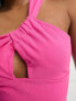 ASOS DESIGN Hourglass one shoulder sun top with front knot detail in bright pink