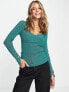 River Island metallic knit top with sweetheart neckline in green