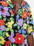 ASOS DESIGN – Lang geschnittenes Oversized-Bowling-Hemd mit Reverskragen und Blumenmuster in kräftigen Farben