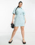 Фото #8 товара ASOS DESIGN Curve seersucker d ring belted shirt mini dress in blue