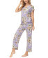 ფოტო #4 პროდუქტის Women's 2 Piece Printed Short Sleeve Henley Top with Wide Pants Pajama Set