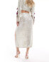 Фото #4 товара ASOS DESIGN premium 3D floral embellished midi skirt co-ord in silver and pink