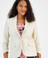 Фото #4 товара Women's 3/4-Sleeve One-Button Faux-Leather Blazer, Created for Macy's