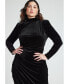 ფოტო #3 პროდუქტის Plus Size Mock Neck Velvet Dress With Slit