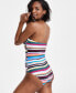 Фото #5 товара Women's Striped Twist-Front Bandeau One-Piece Swimsuit