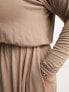 Фото #3 товара Yours Exclusive long sleeve smock midi dress in mocha