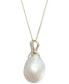 ფოტო #1 პროდუქტის Baroque Cultured Freshwater Pearl (13mm) & Diamond Accent 18" Pendant Necklace in 14k Gold