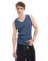 ASOS DESIGN muscle lightweight knitted rib V neck vest in navy