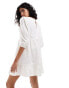 Фото #4 товара Miss Selfridge linen blend cutwork lace insert smock dress in ivory