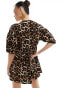 Фото #3 товара ASOS DESIGN puff sleeve tie front mini dress in leopard print