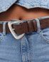 My Accessories sculptural buckle belt in brown and silver