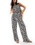 JDY Petite pull on wide leg plisse trouser co-ord in black & white zebra print