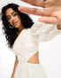 Фото #3 товара ASOS DESIGN embellished organza asymmetric one sleeve mini dress in white