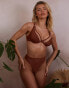 Wolf & Whistle X Emily Hughes Fuller Bust mesh high apex underwired bikini top in brown glitter