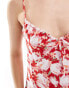 & Other Stories strappy cami top with front drawstring detail in red multi abstract floral