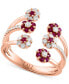 ფოტო #1 პროდუქტის Ruby (1/2 ct. t.w.) & Diamond (3/8 ct. t.w.) Three Row Flower Cuff Ring in 14k Rose Gold