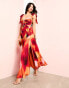 Фото #8 товара ASOS LUXE chiffon tie shoulder cut-out maxi dress in watercolour print