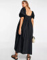 Фото #2 товара ASOS DESIGN cotton jumbo scallop puff sleeve smock midi dress in black