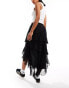 Фото #3 товара Miss Selfridge chiffon lace mix ruffle maxi skirt in black