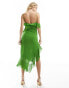 Mango asymmetric ruffled midi dress in green