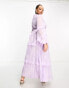 Фото #6 товара ASOS DESIGN Curve high neck shirred pleated maxi dress with frill edge in paisley