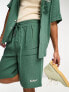 Фото #1 товара Kickers baggy fit green muslin shorts with tie waist and embroidered logo co-ord