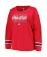 ფოტო #3 პროდუქტის Women's Scarlet Ohio State Buckeyes Plus Size Triple Script Scoop Neck Long Sleeve T-shirt