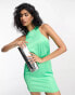 Фото #2 товара ASOS DESIGN racer neck satin slip mini dress in bright green