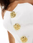 Фото #4 товара Rare London bandeau gold textured button mini dress in ivory