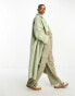 The Frolic soft borg double breasted cocoon coat in soft sage