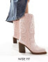 Фото #2 товара Public Desire Wide Fit Texas western mid ankle boot with snake print in pink