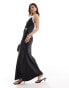 Фото #3 товара SNDYS satin cami plunge maxi dress with contrast seam detail in black