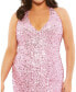 Women's Plus Size Sequined Halter Strap Open Back Trumpet Gown