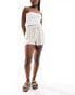 Miss Selfridge linen pull on shorts in natural slub Flammengarn in Natur, 38 - фото #4