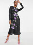 Фото #1 товара ASOS DESIGN embroidered satin long sleeve midi dress in black