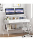 Computer Desk with Storage Shelf & Drawers, Modern 47 inch Office Writing Desk Study Table with Monitor Stand Riser for Home Office Use (White)