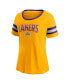 Фото #3 товара Women's Gold-Tone and Heathered Gray Los Angeles Lakers Block Party Striped Sleeve T-shirt